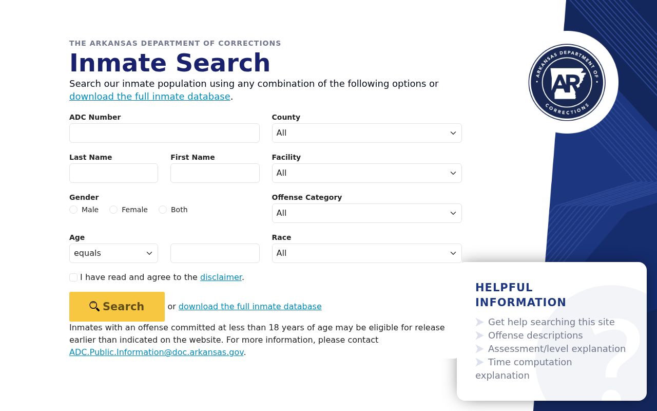 Searcy people search Arkansas Department of Corrections inmate search