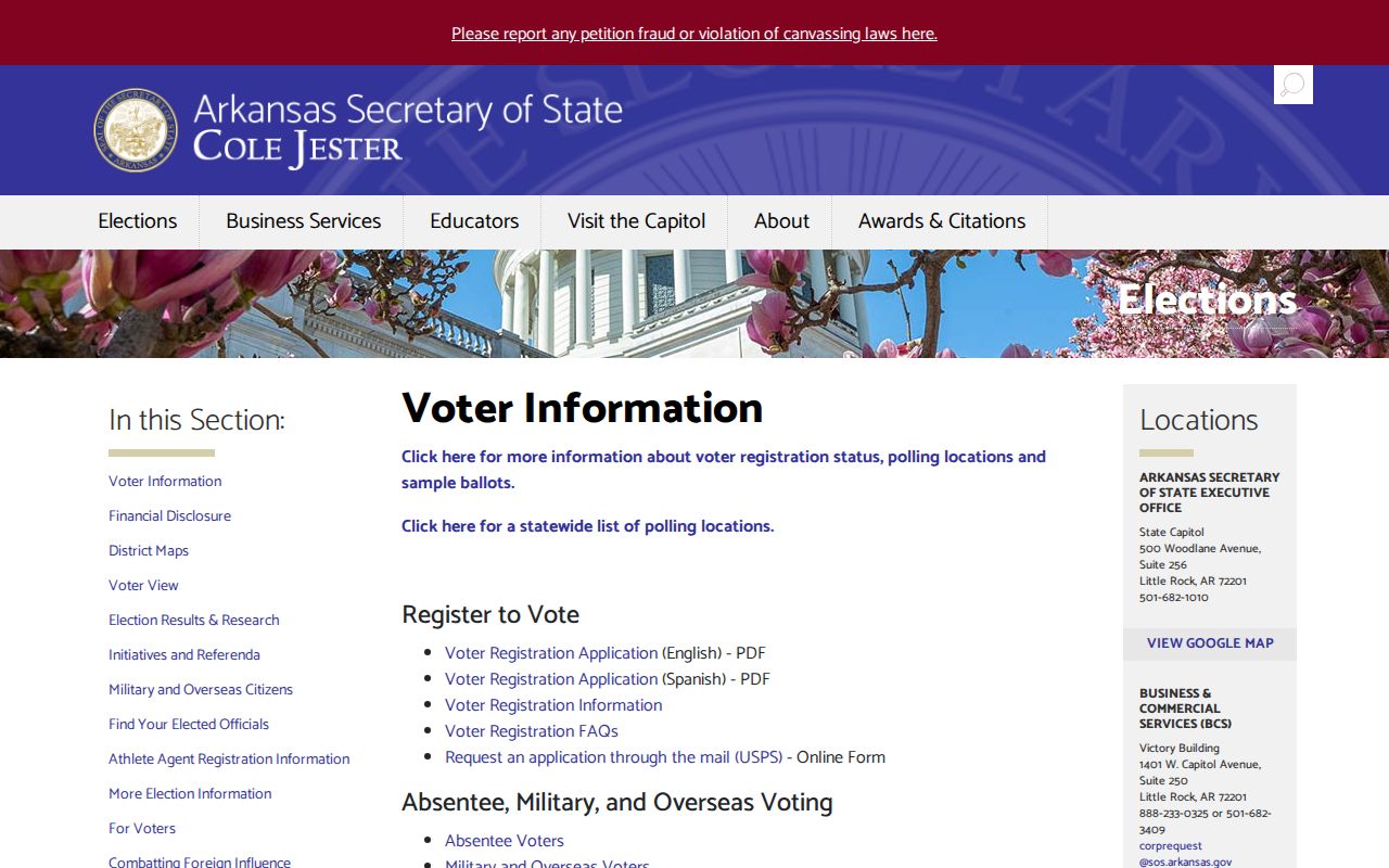 Searcy voter registration records Arkansas Secretary of State voter information page