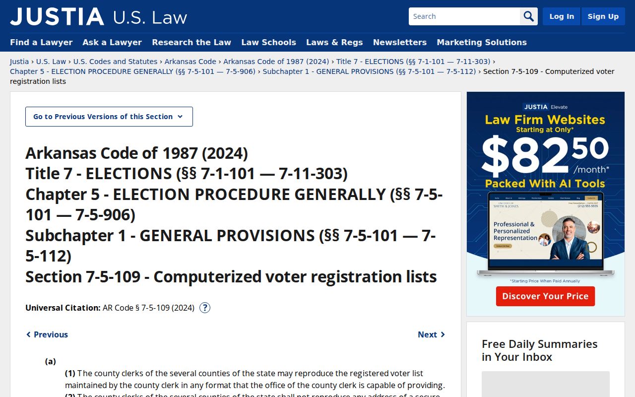Searcy voter registration records Arkansas Code section 7-5-109 reference